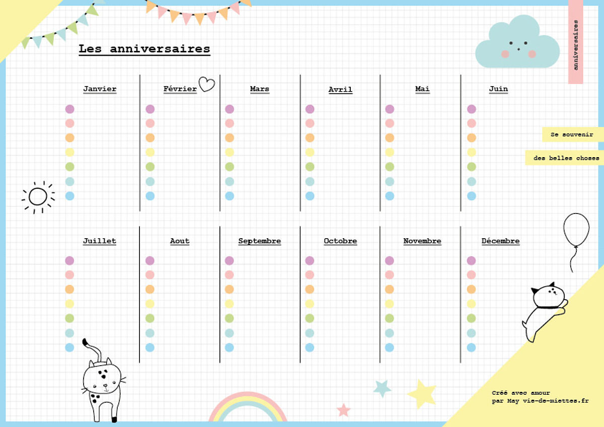 Calendrier Anniversaire Kawaii Par Vie De Miettes Saxe